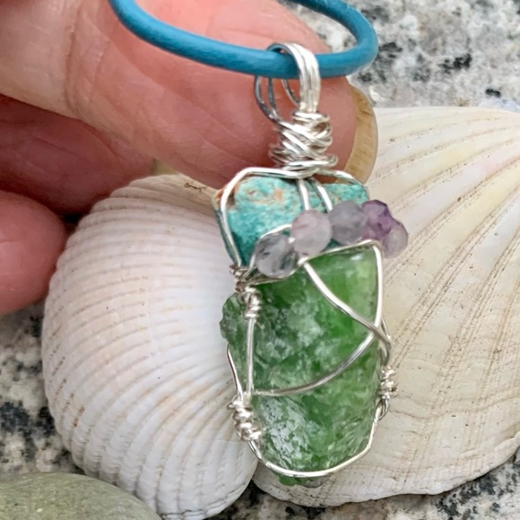 Turquoise, Chrome Tremolite & Fluorite Necklace - Picture 11 of 14